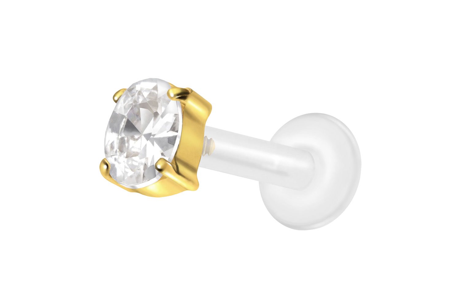 PTFE Labret Piercing mit Innengewinde + Titan-Aufsatz EINGEFASSTES KRISTALLOVAL